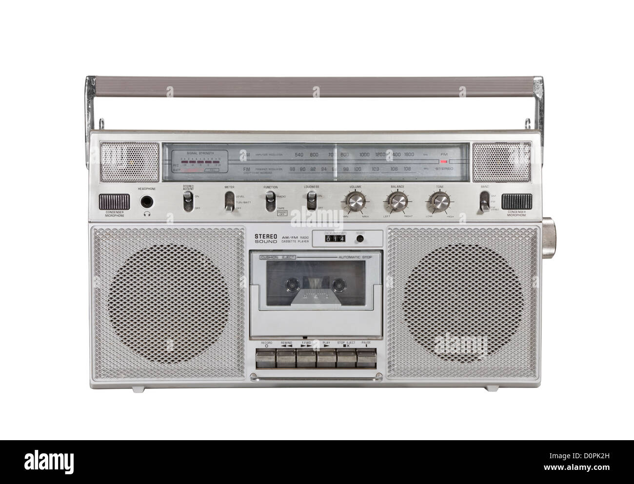Old portable cassette stereo isolated with clipping path. Stock Photo