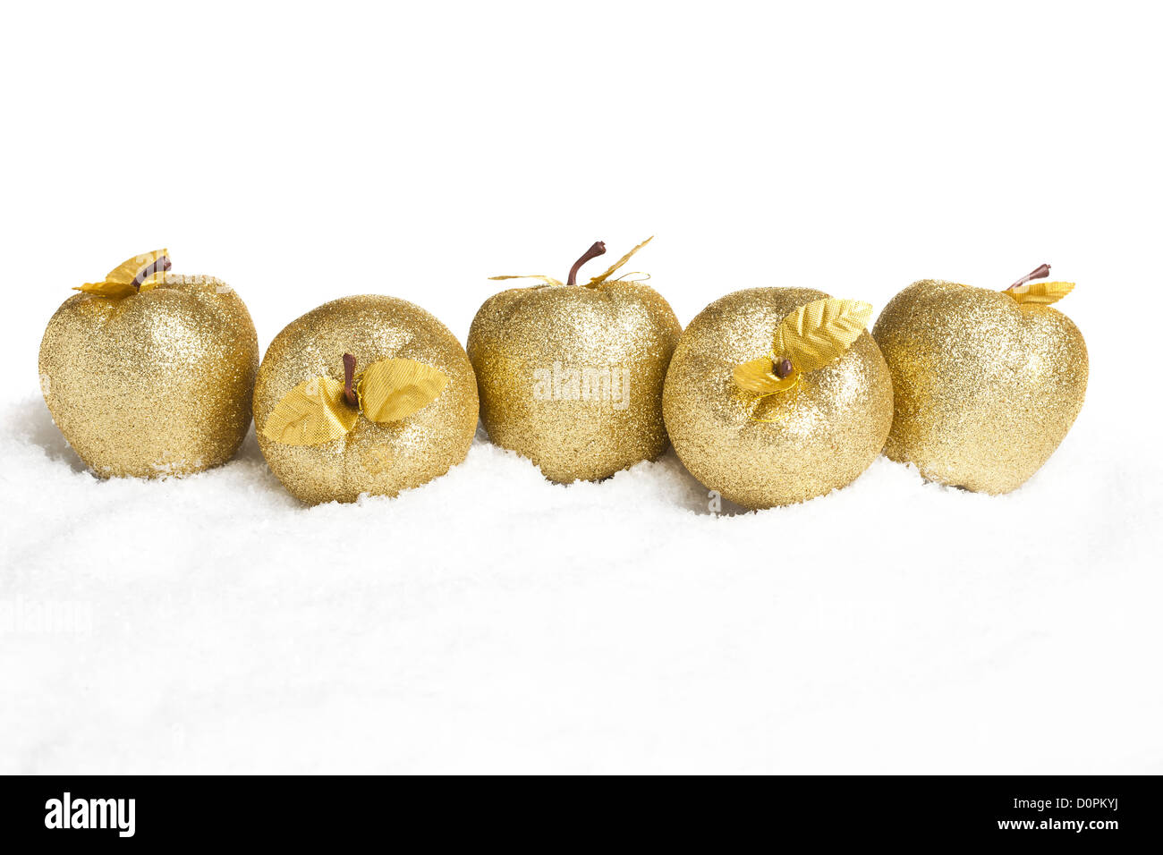 Christmas decoration apples with snow Stock Photo