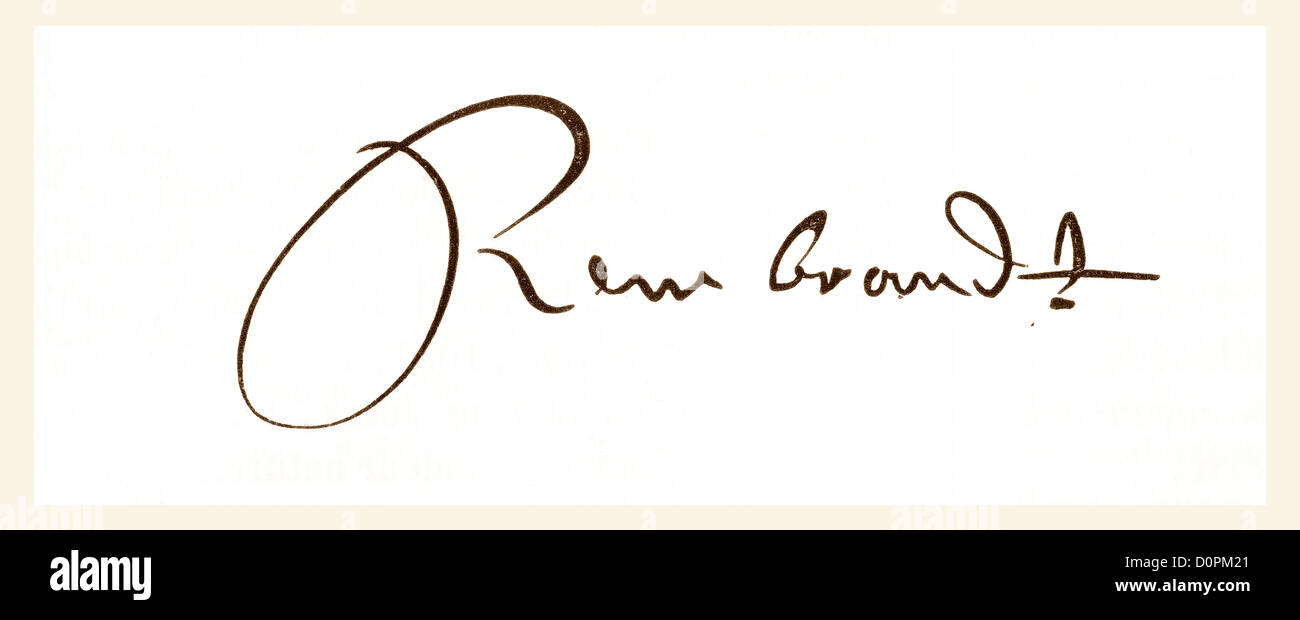 Signature of Rembrandt Harmenszoon van Rijn, 1606 – 1669. Dutch painter and etcher. Stock Photo