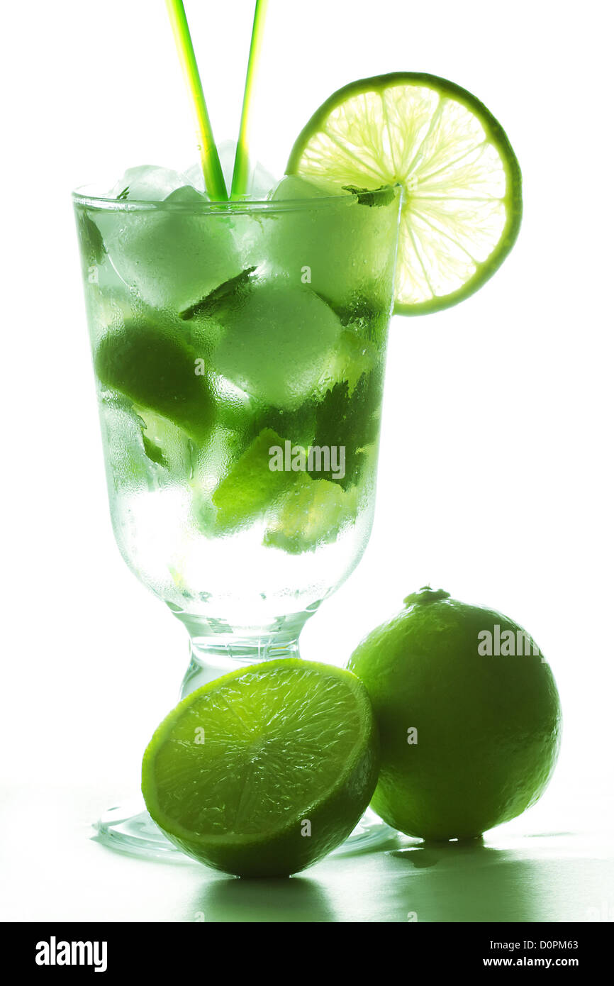 Mojito and limes in counter light Stock Photo