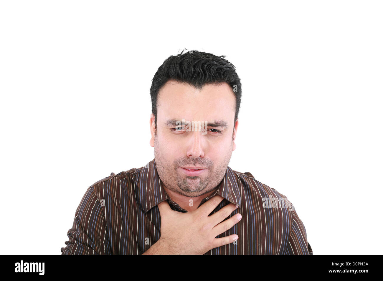 young ill man coughing isolated over white background Stock Photo
