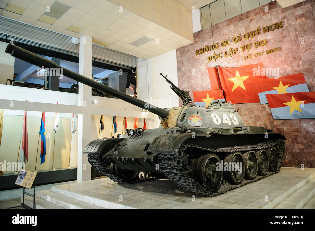 HANOI, Vietnam - HANOI, Vietnam - A captured tank on display at the Vietnam Military History Museum. The museum was opened on July 17, 1956, two years after the victory over the French at Dien Bien Phu. It is also known as the Army Museum (the Vietnamese had little in the way of naval or air forces at the time) and is located in central Hanoi in the Ba Dinh District near the Lenin Monument in Lenin Park and not far from the Ho Chi Minh Mausoleum. Stock Photo