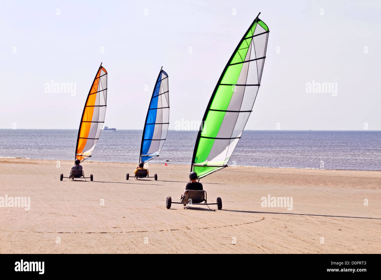 Sail carts on the north sea beach near IJmuiden in the Netherlands Stock Photo