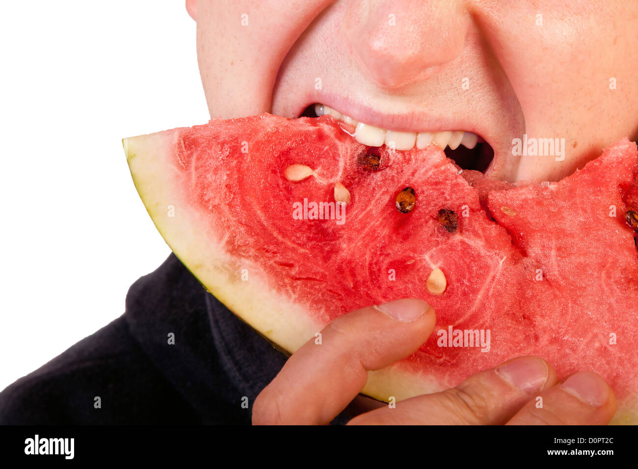 Man eating  watermelon slice Stock Photo