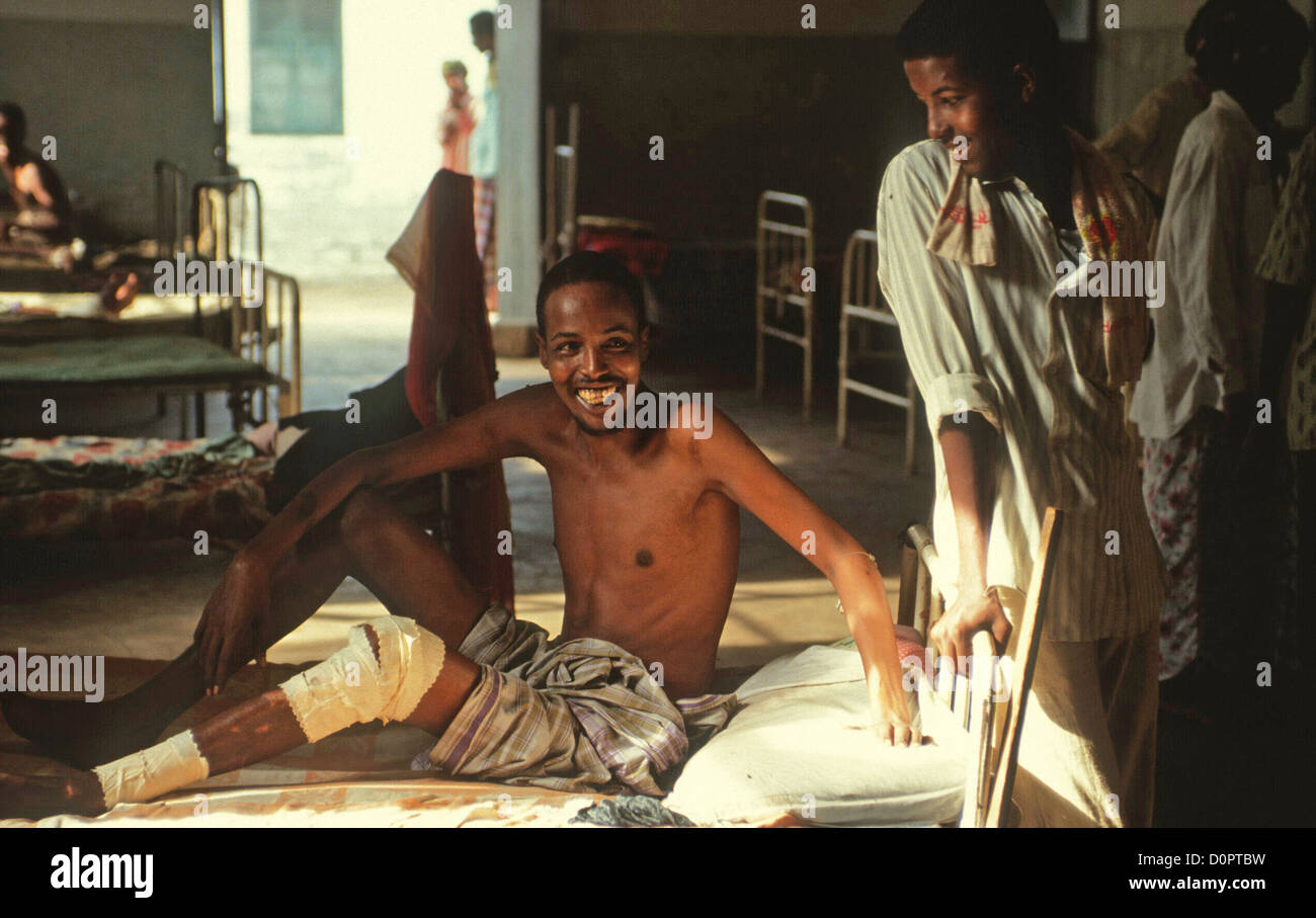 A cheerful war-damaged patient in a Mogadishu hospital Somalia East Africa Stock Photo