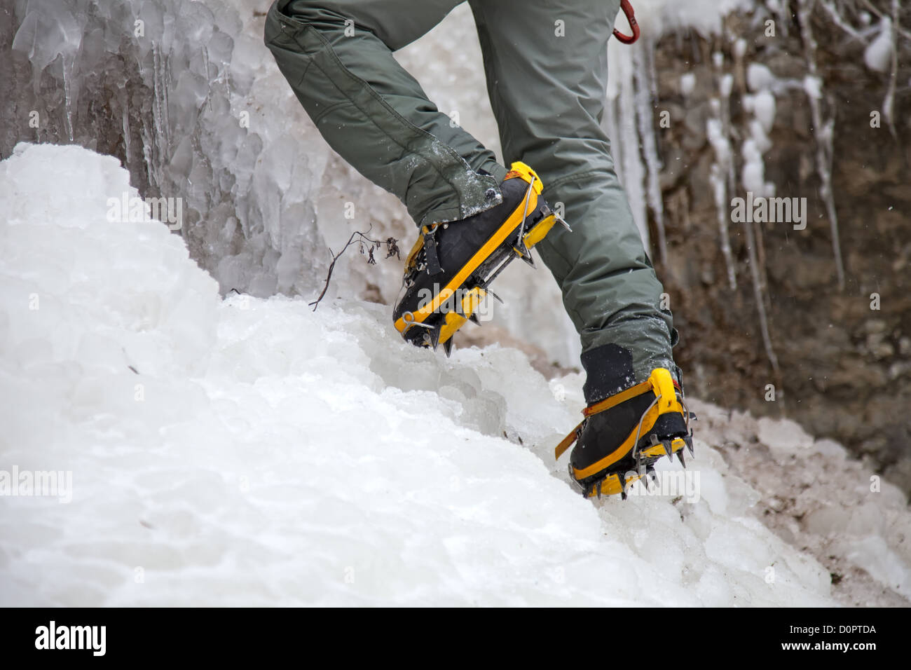 Pair of alpinist boots in crampons Stock Photo Alamy
