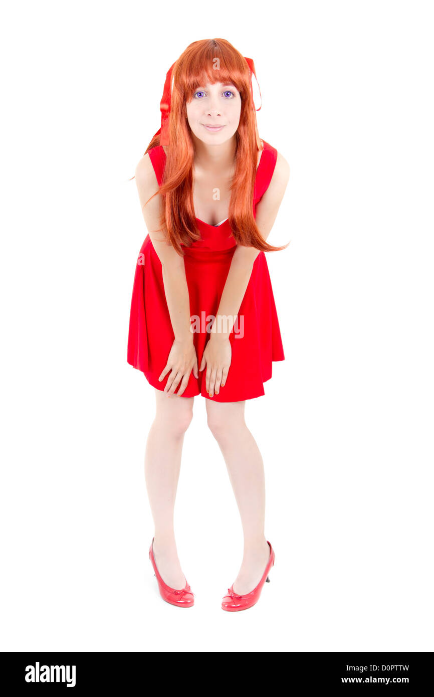 Young woman in a costume, white background Stock Photo