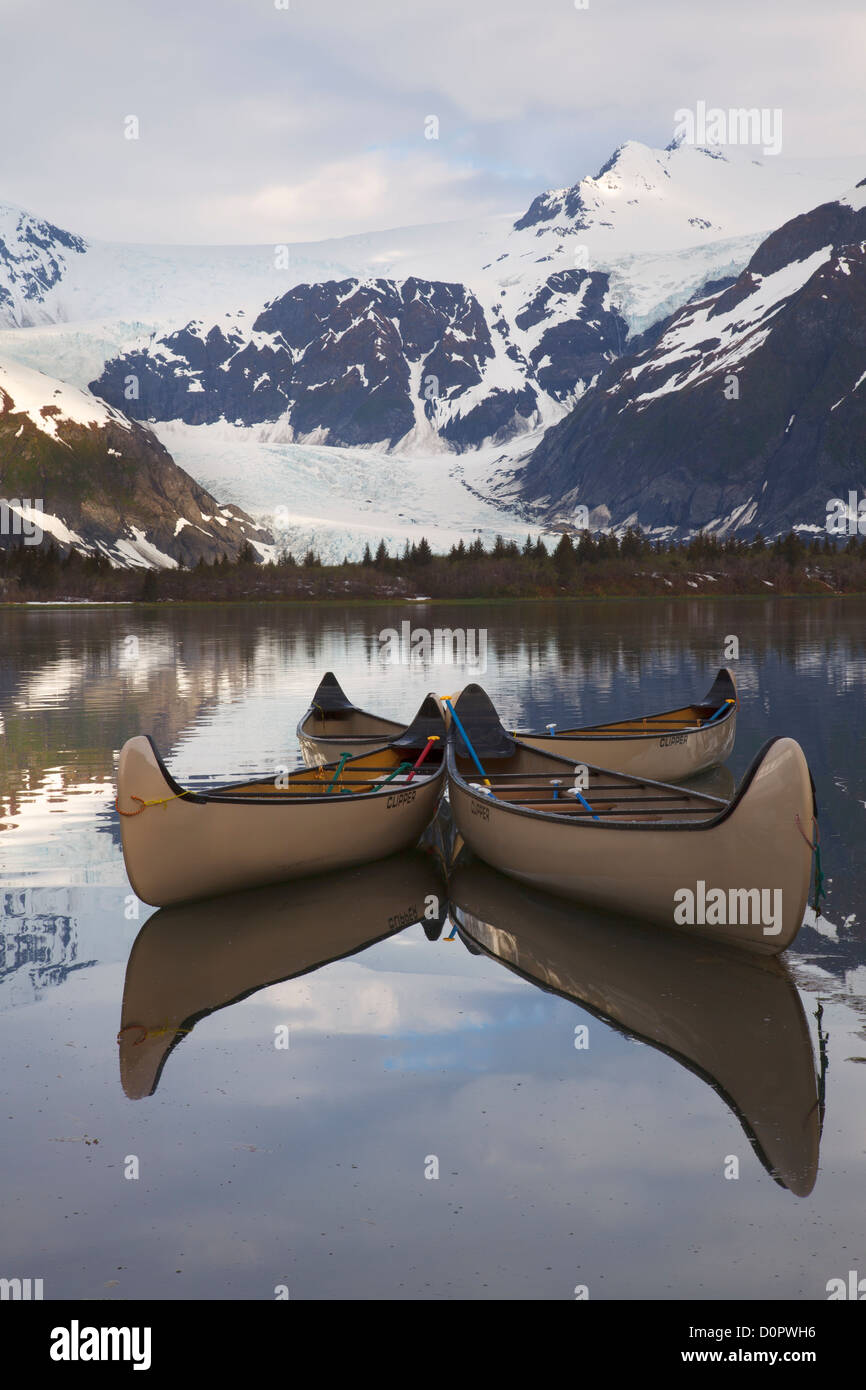 Canoes in Pedersen Lagoon from the Kenai Fjords Glacier Lodge, Kenai