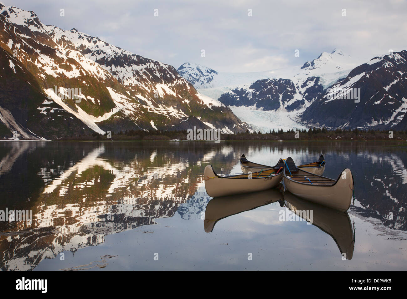 Canoes in Pedersen Lagoon from the Kenai Fjords Glacier Lodge, Kenai