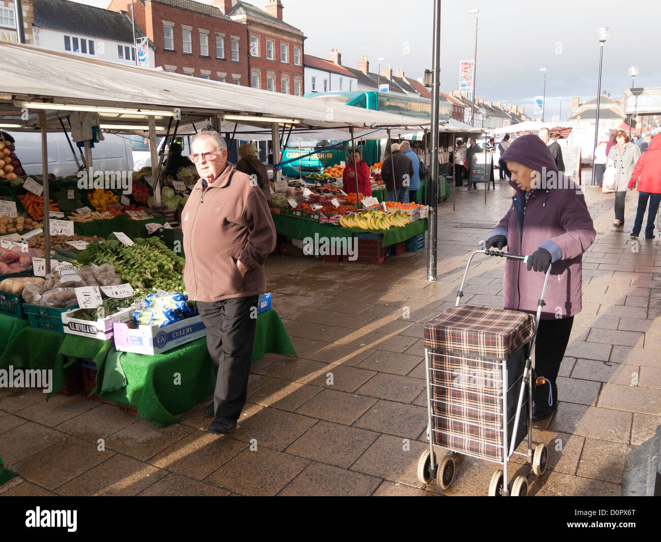 Twice weekly market day in northallerton north yorkshire uk stock photo
