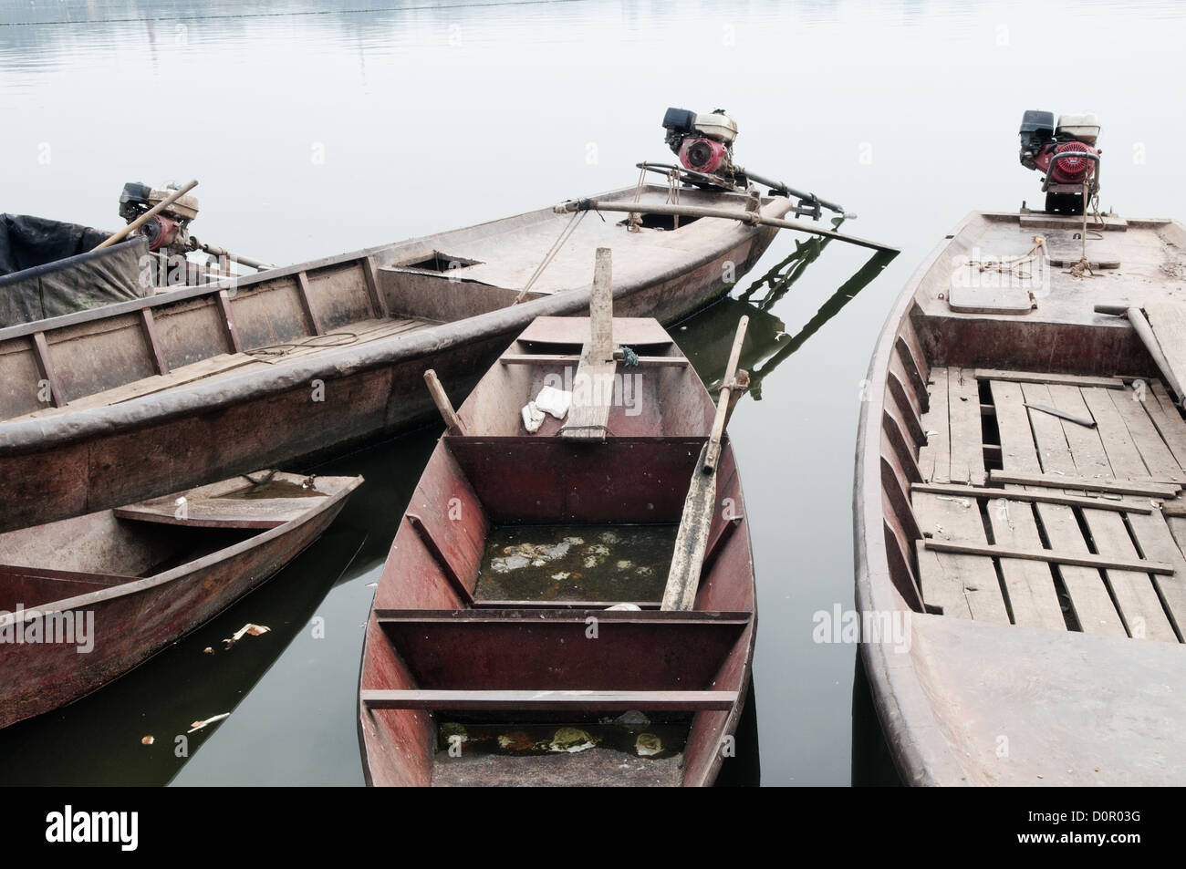 HANOI, Vietnam Wooden boats moored on West Lake (Ho Tay) in Hanoi