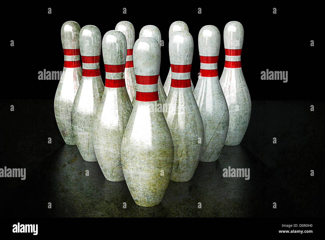 Ten bowling pins in alignment. Group togetherness Concept Stock Photo ...
