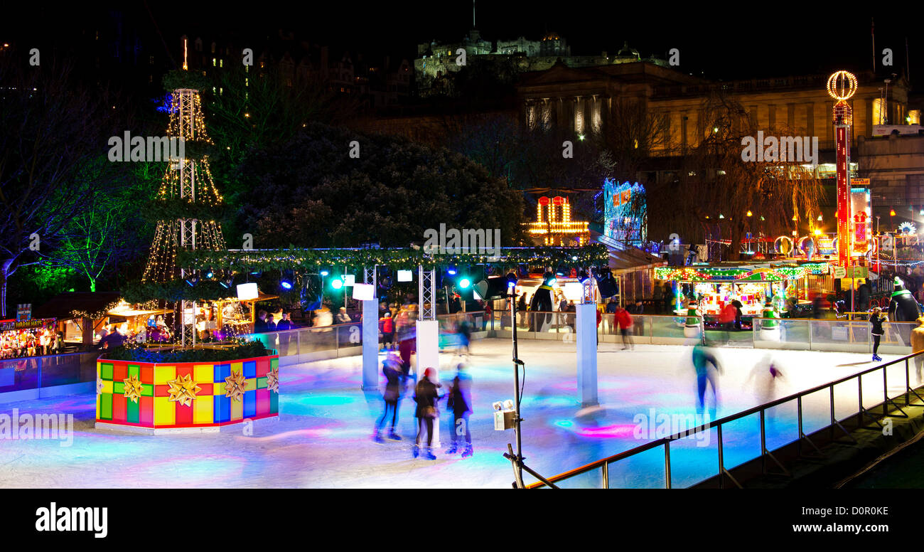 Edinburgh Christmas ice rink and fun fair, Scotland UK Stock Photo
