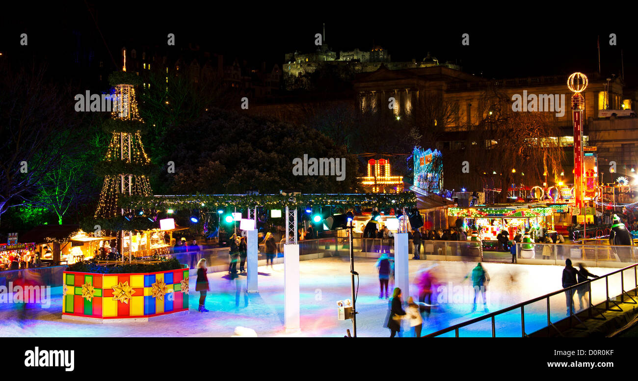 Edinburgh Christmas ice rink and fun fair, Scotland UK Stock Photo