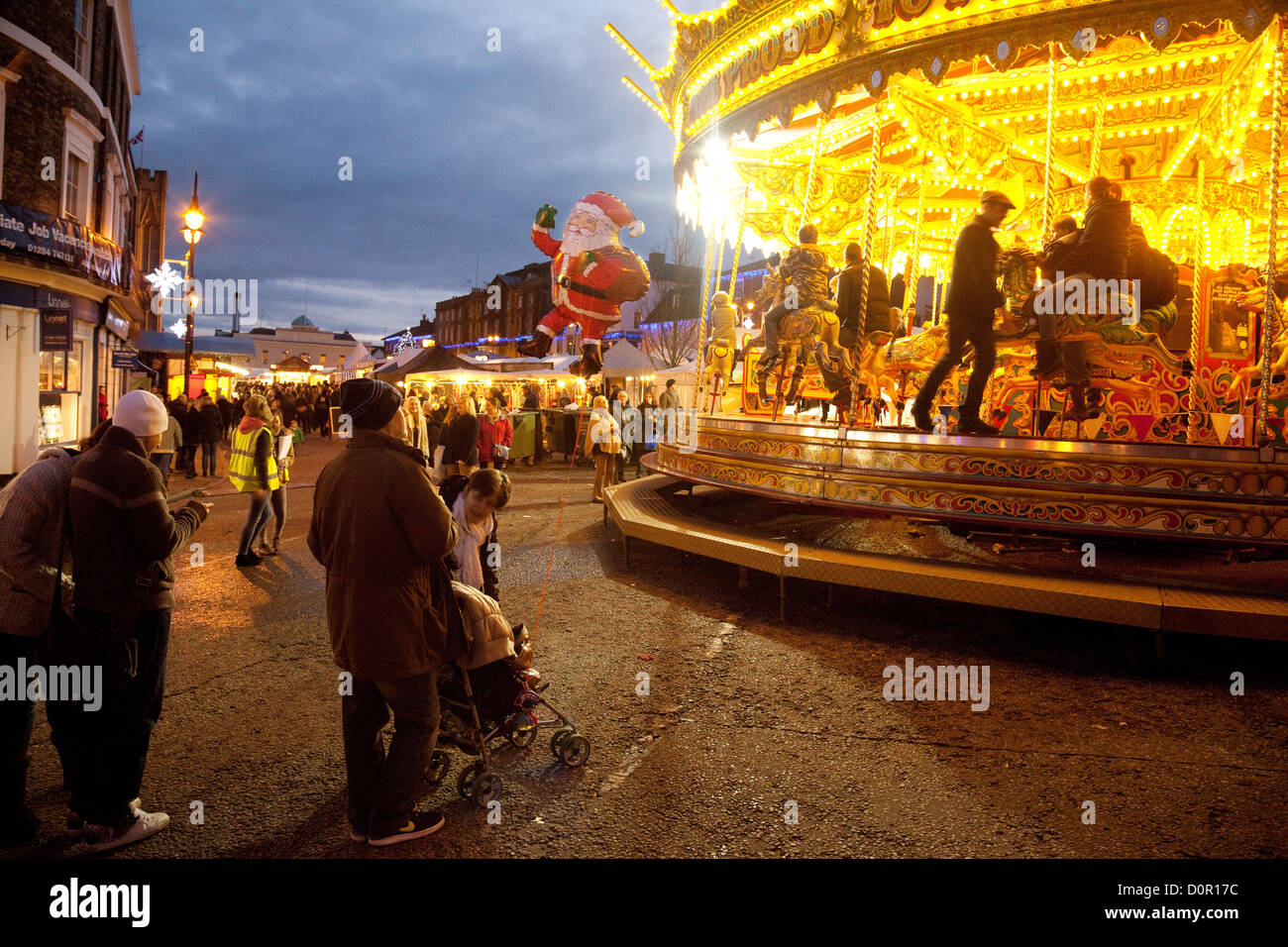 Christmas market scene, Bury St Edmunds Suffolk England UK Stock Photo