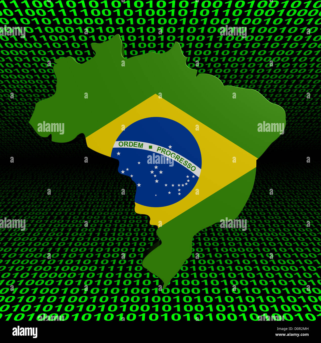 Brazil map flag over binary background illustration Stock Photo - Alamy