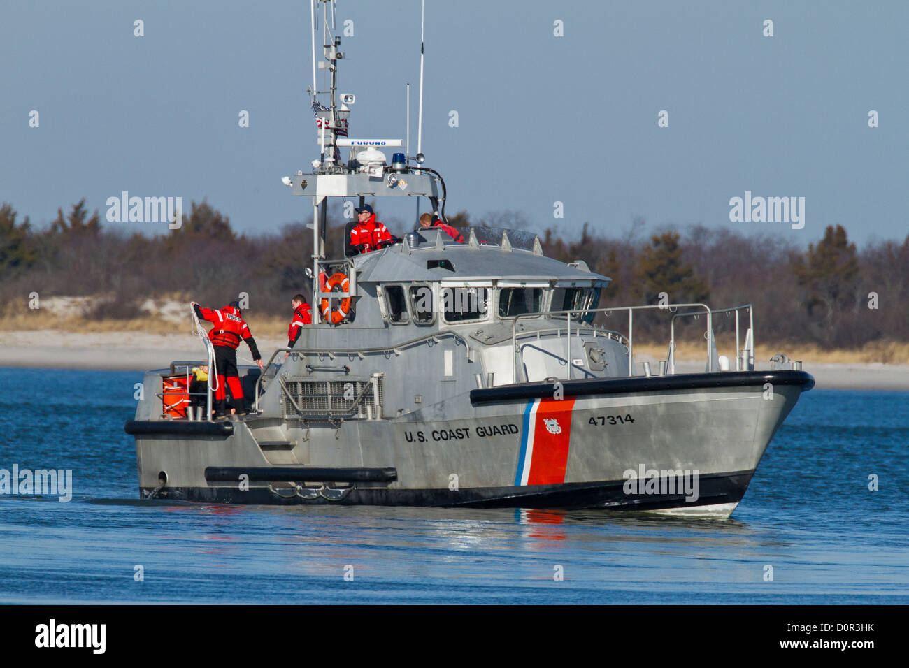 US Coast Guard boat during with crew on board Stock Photo Alamy