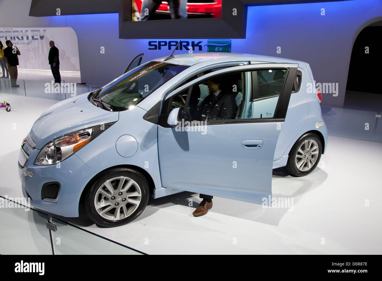 2013 Chevy Spark EV. New 2013 Electric and Hybrid Green cars are featured at the Los Angeles Auto show on November 29, 2012. Los Angeles Convention Center, California, USA Stock Photo