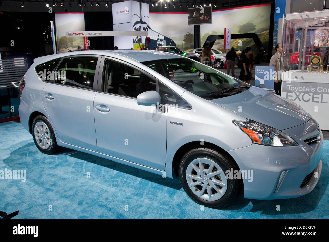 2013 Toyota Prius Hybrid. New 2013 Electric and Hybrid Green cars are featured at the Los Angeles Auto show on November 29, 2012. Los Angeles Convention Center, California, USA Stock Photo