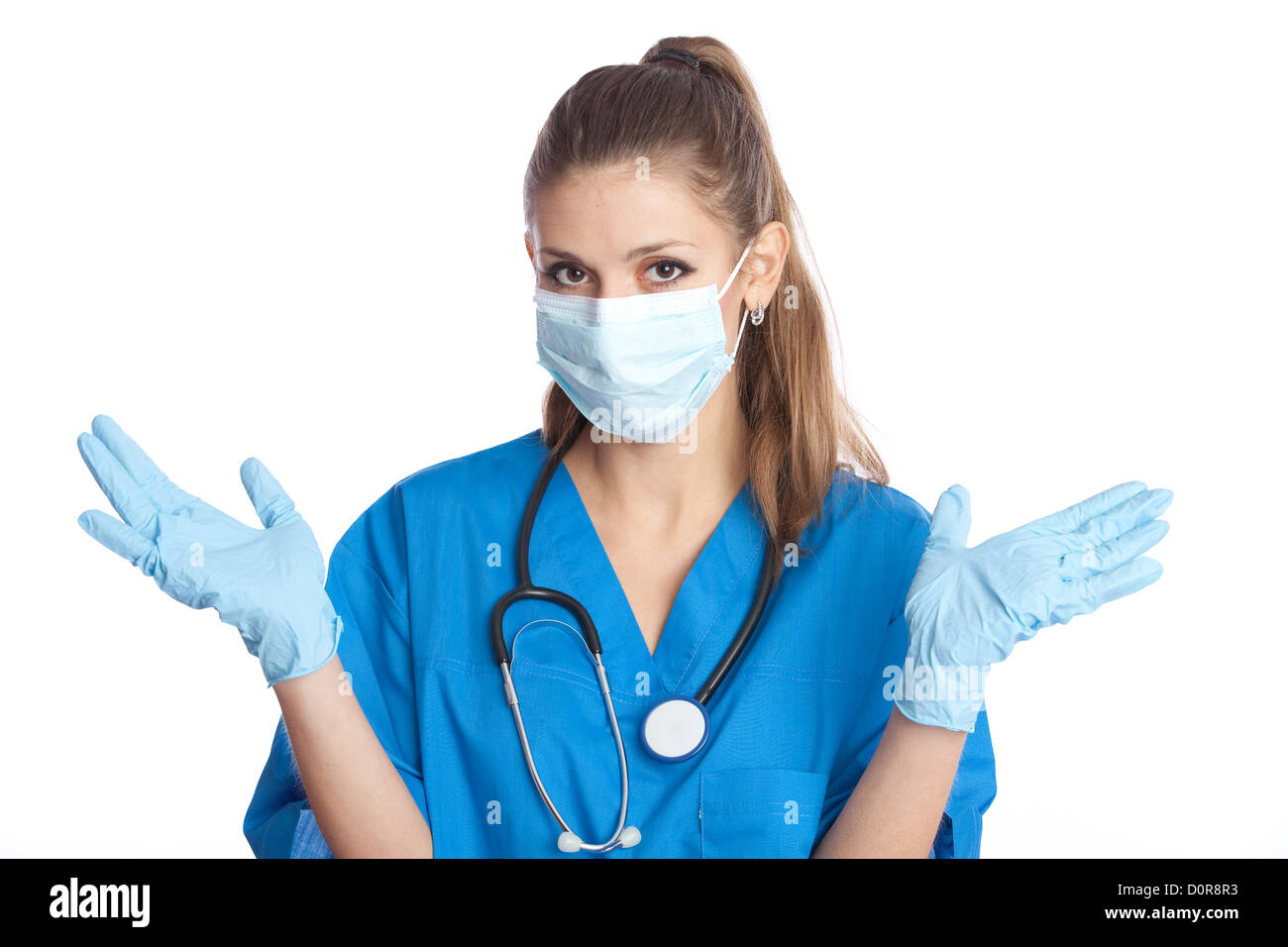 medical doctor throws up her hands Stock Photo Alamy
