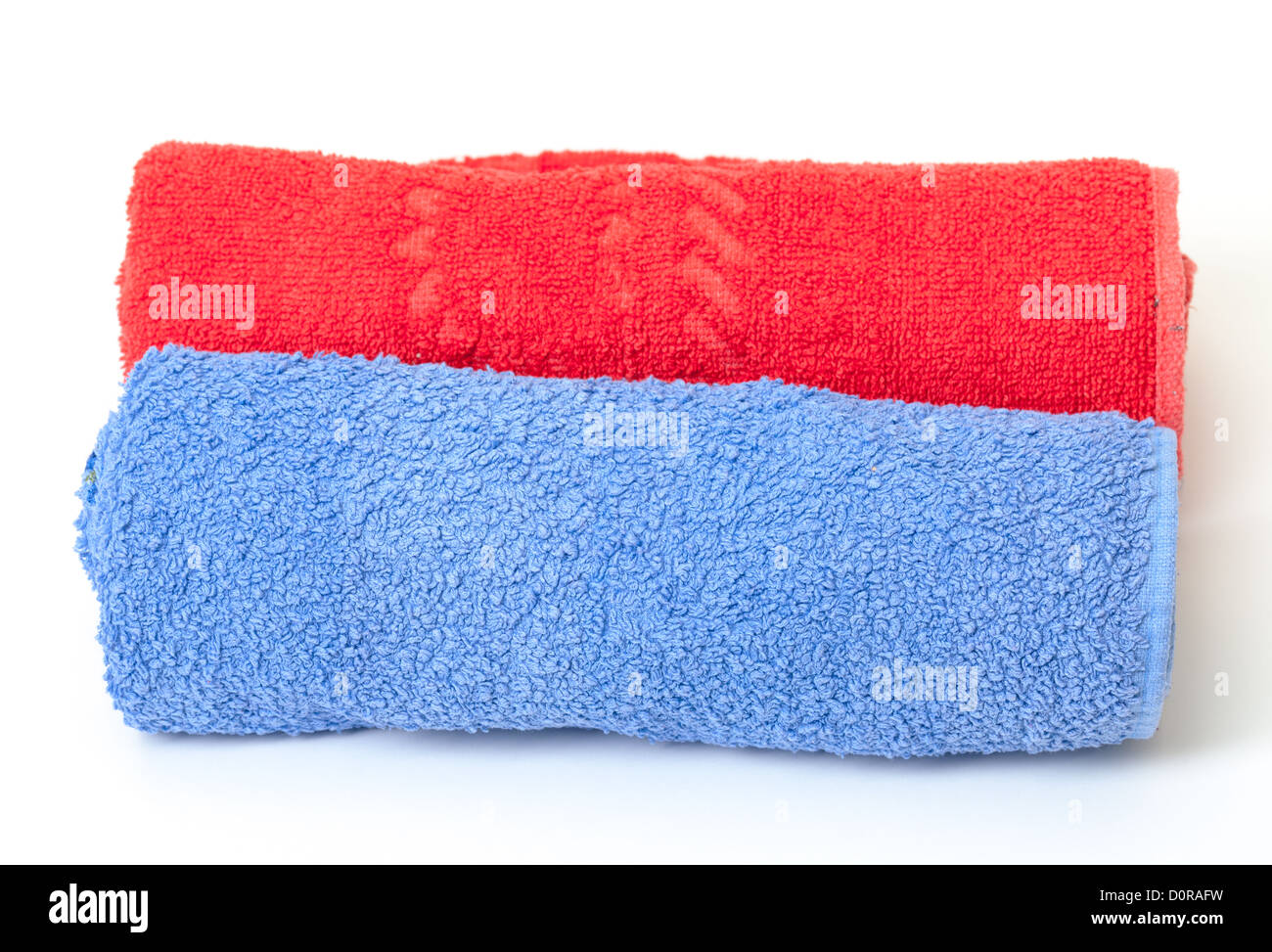 Rolled red and blue towels Stock Photo Alamy