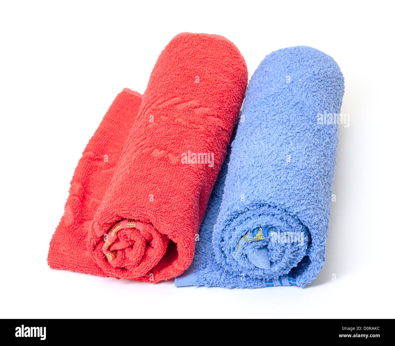 Rolled red and blue towels Stock Photo Alamy