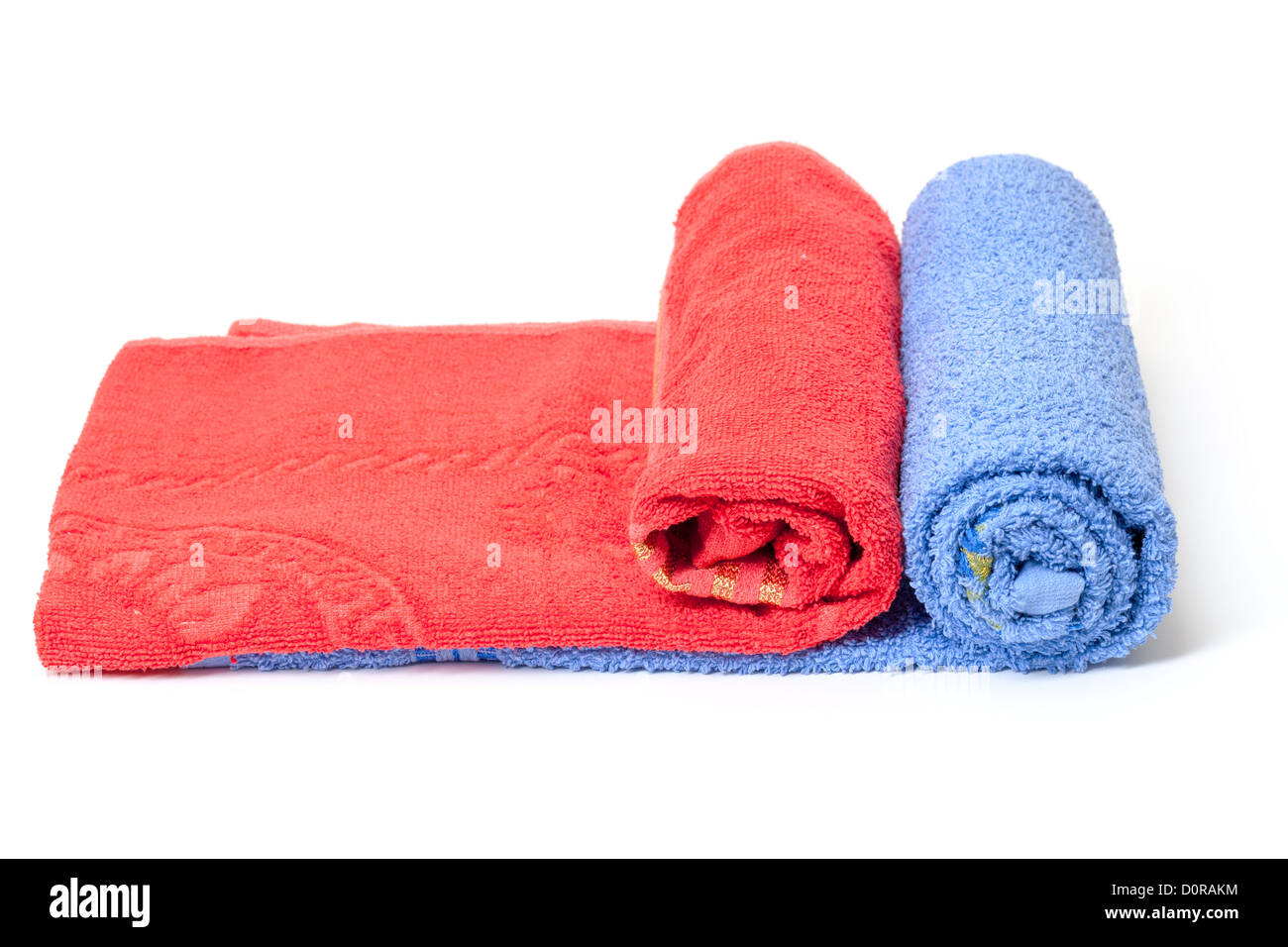 Rolled red and blue towels Stock Photo Alamy