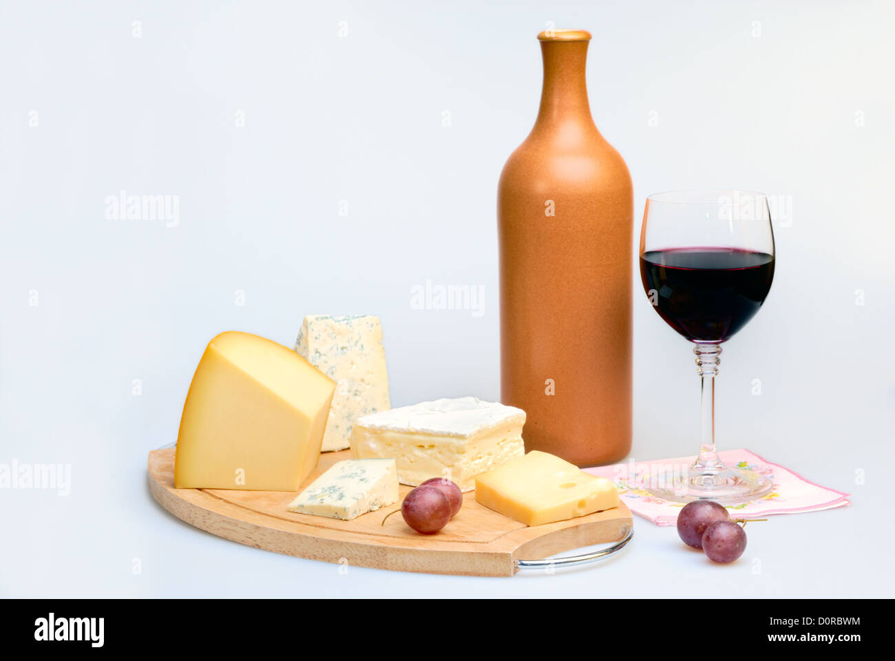 Glass of wine bottle and cheese Stock Photo Alamy