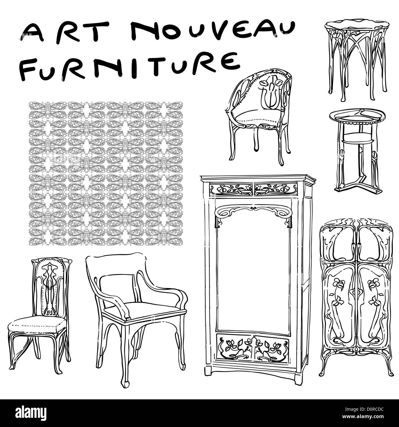 jugendstil furniture doodles Stock Photo