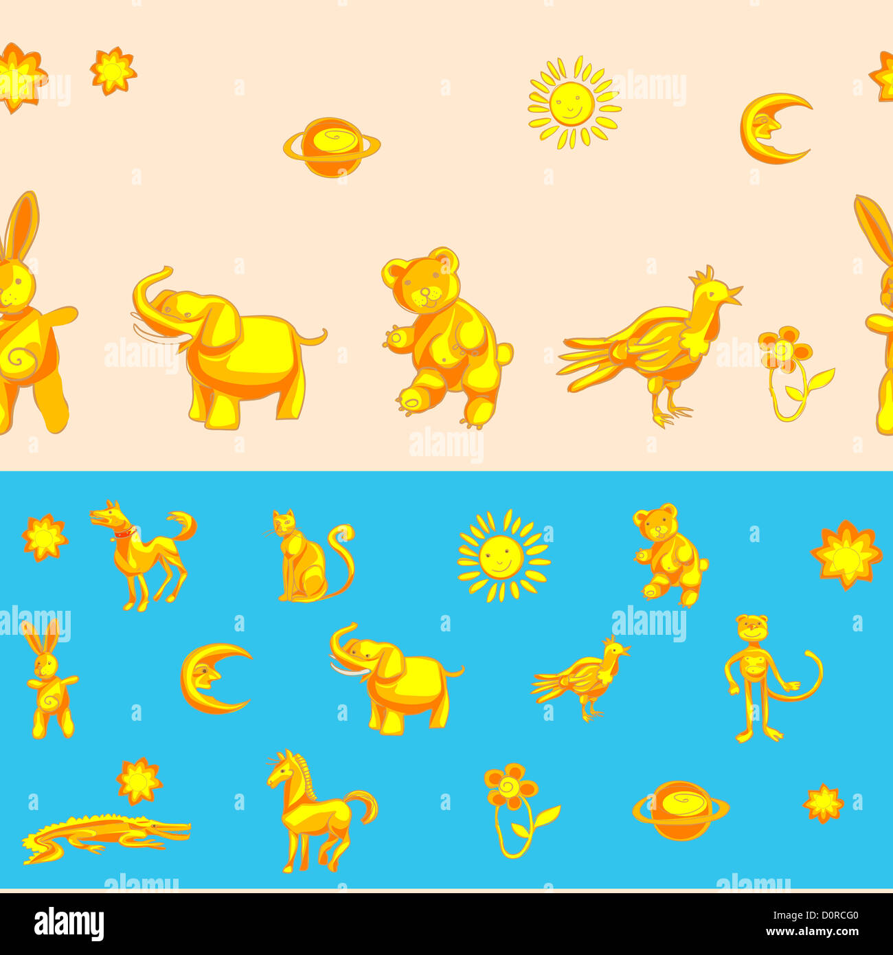 childlike pattern with animals Stock Photo