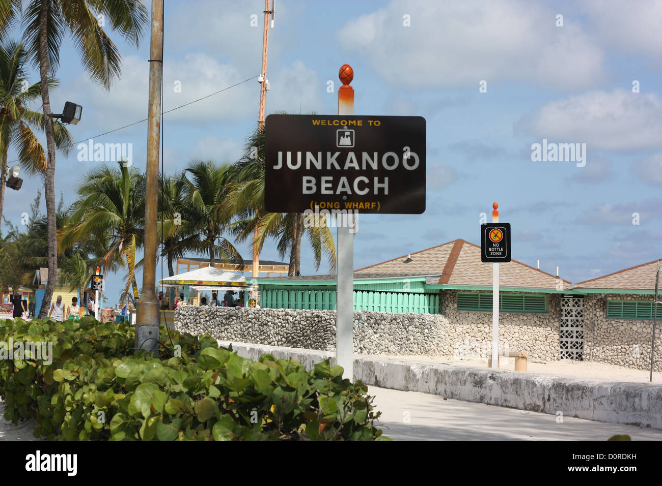 Sign for Junkanoo Beach in Bahamas Stock Photo