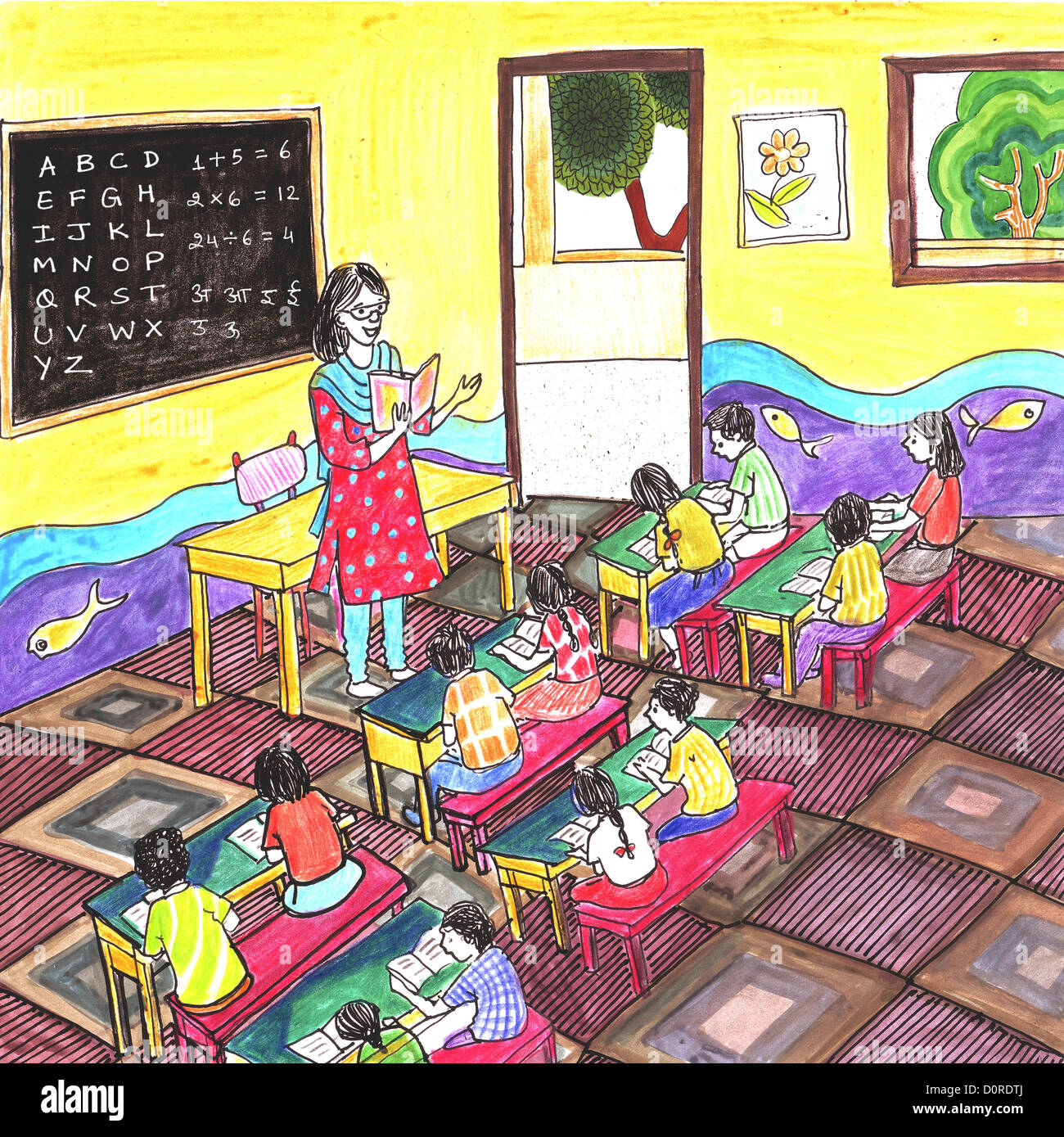 Female teacher in a classroom Stock Photo