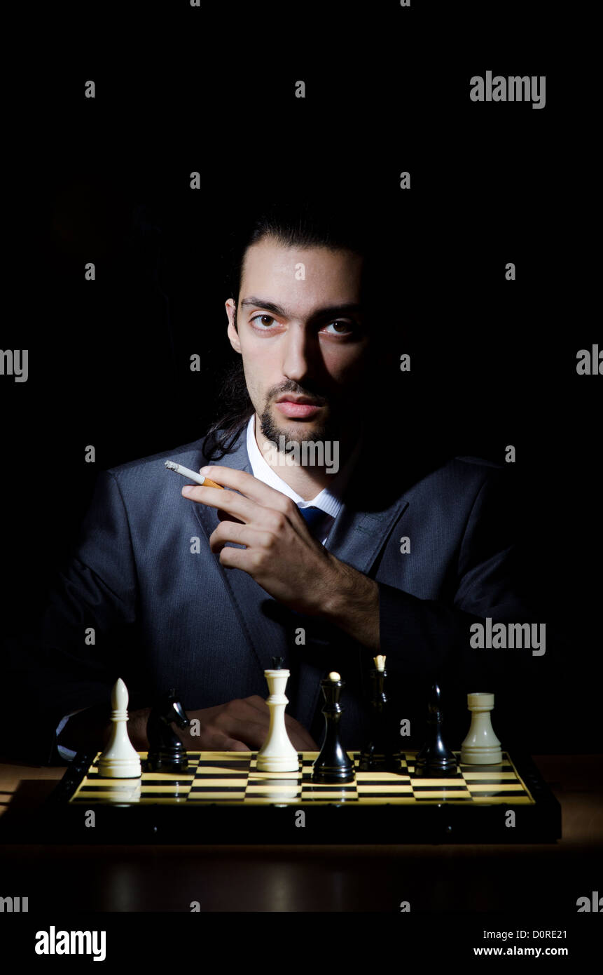 Chess player playing his game Stock Photo Alamy