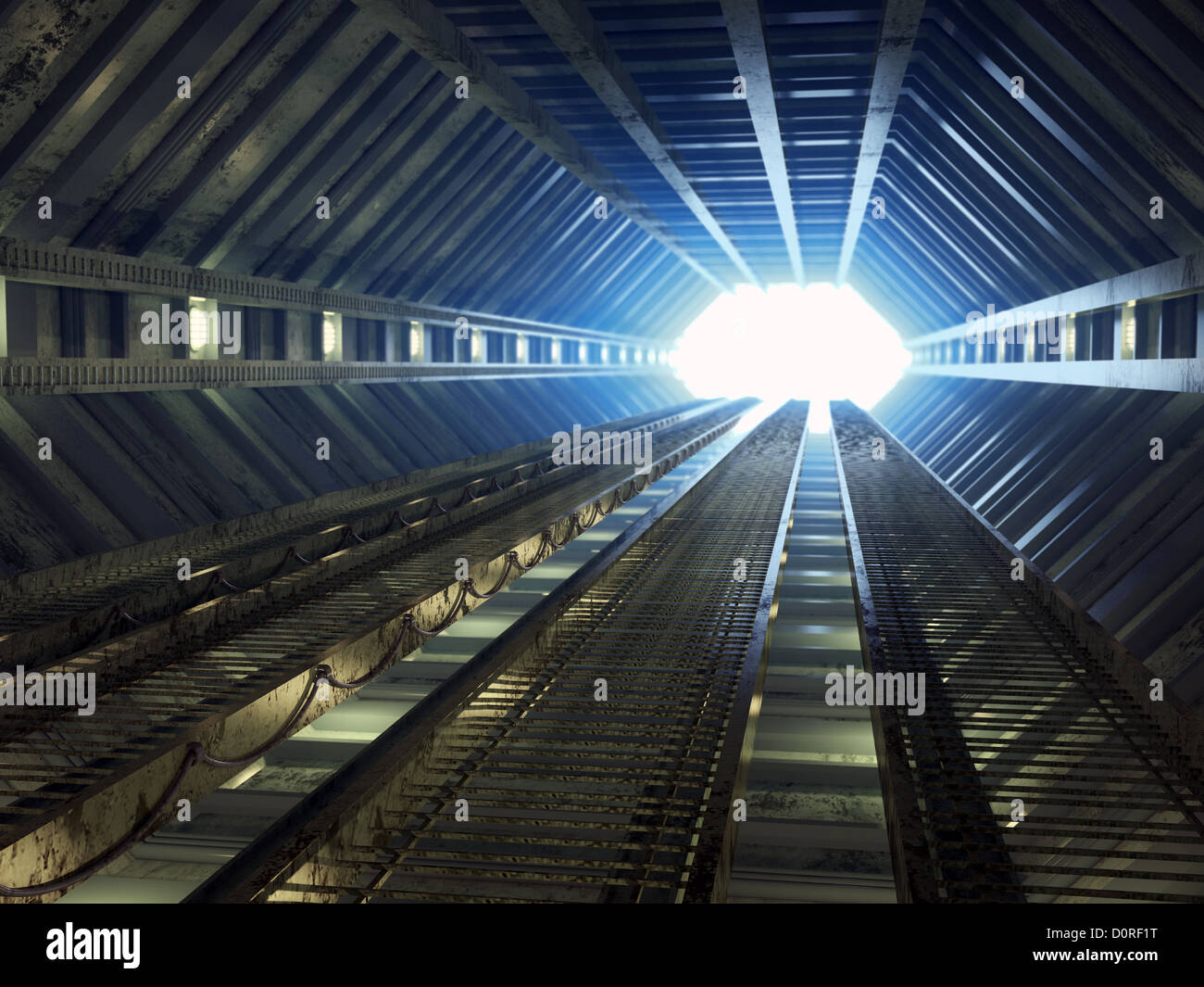 Sci-fi corridor leading to light Stock Photo