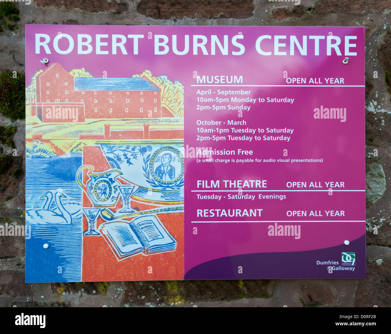 Scotland, Dumfries, Robert Burns Centre sign Stock Photo