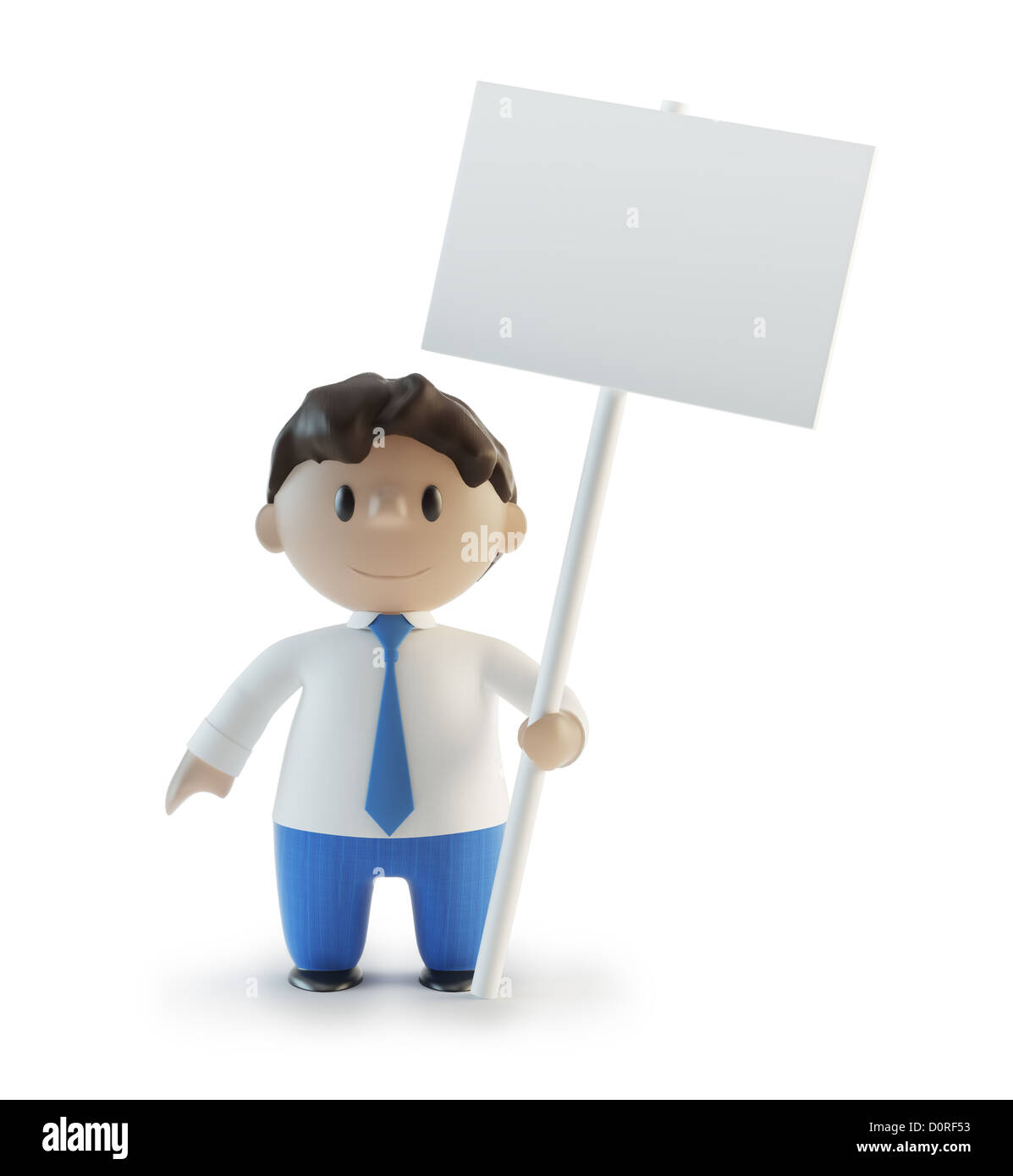 3D cartoon character holding a sign Stock Photo