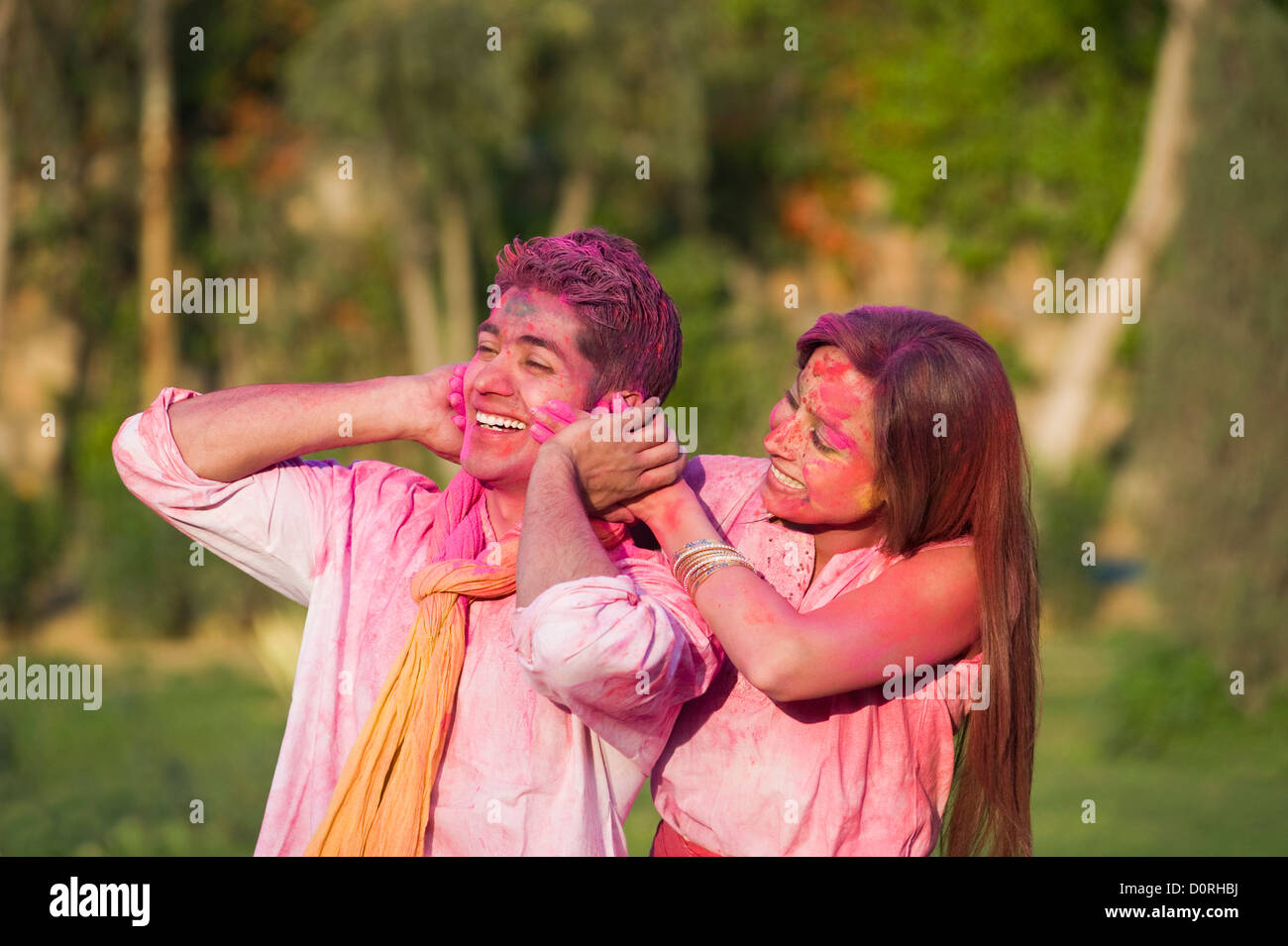 Indian Couple Playing Holi Stock Photos Indian Couple Playing