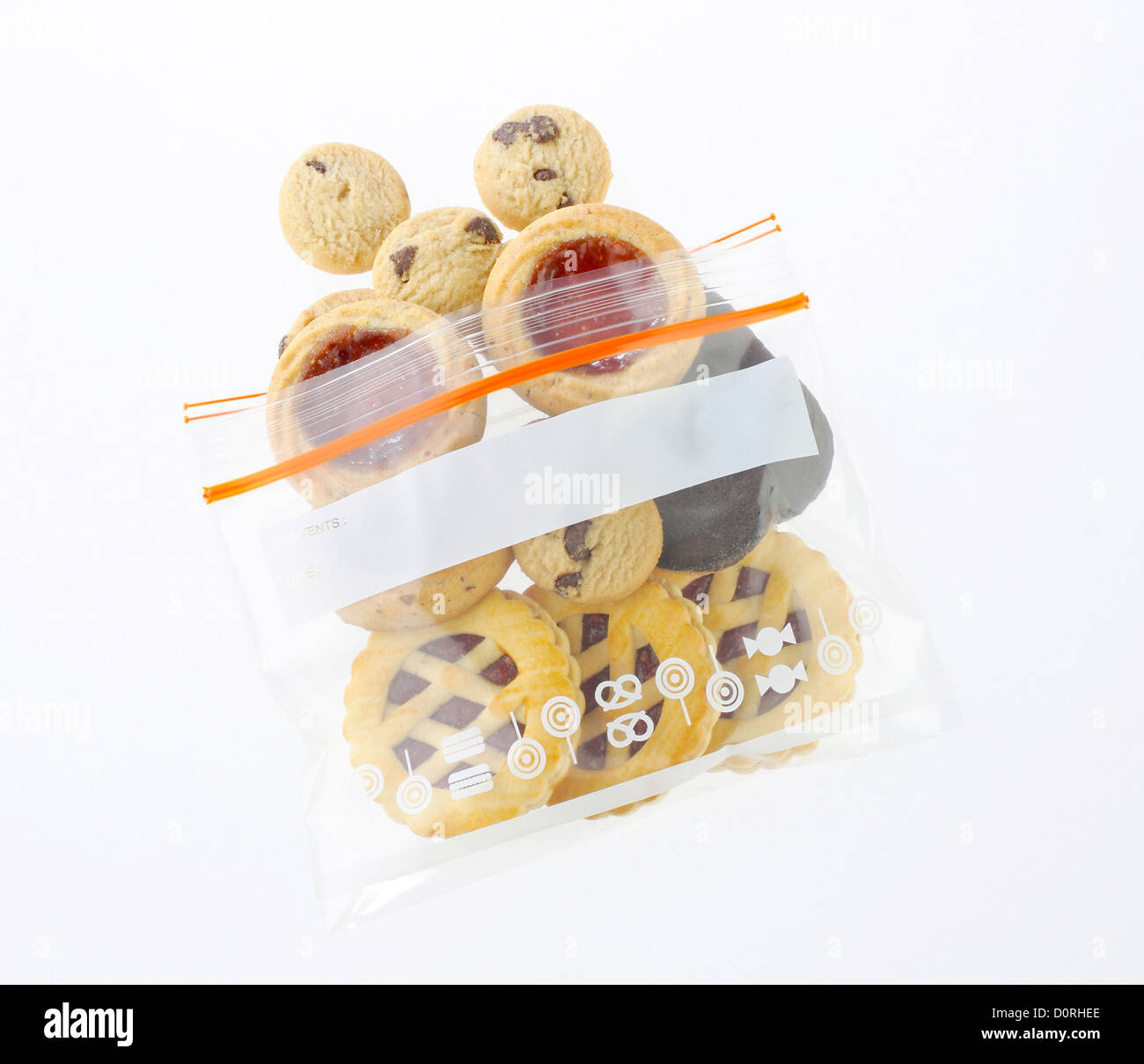 Mix eatable cookies in a safety zipper bag Stock Photo