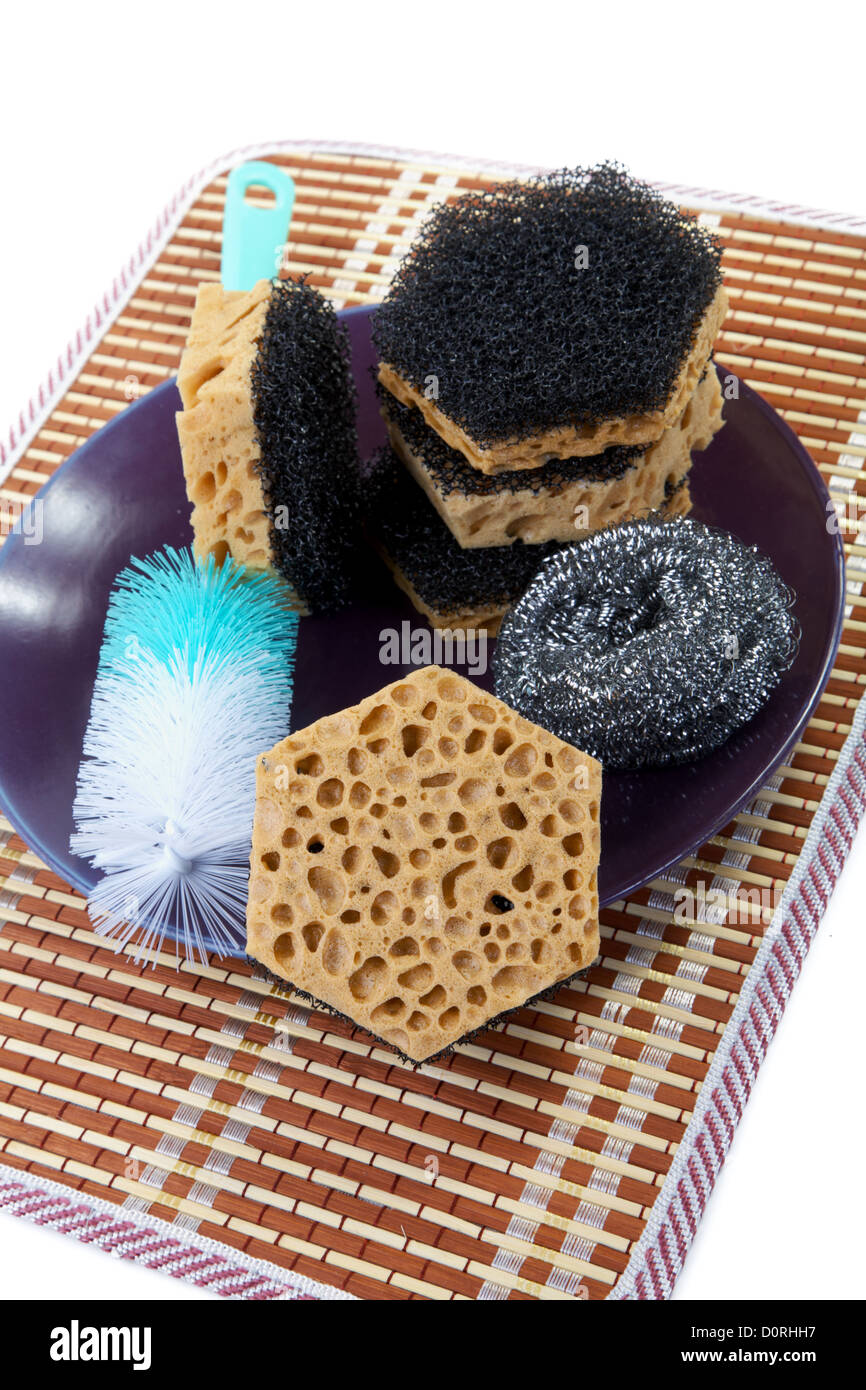 Still-life with sponges for washing of ware Stock Photo