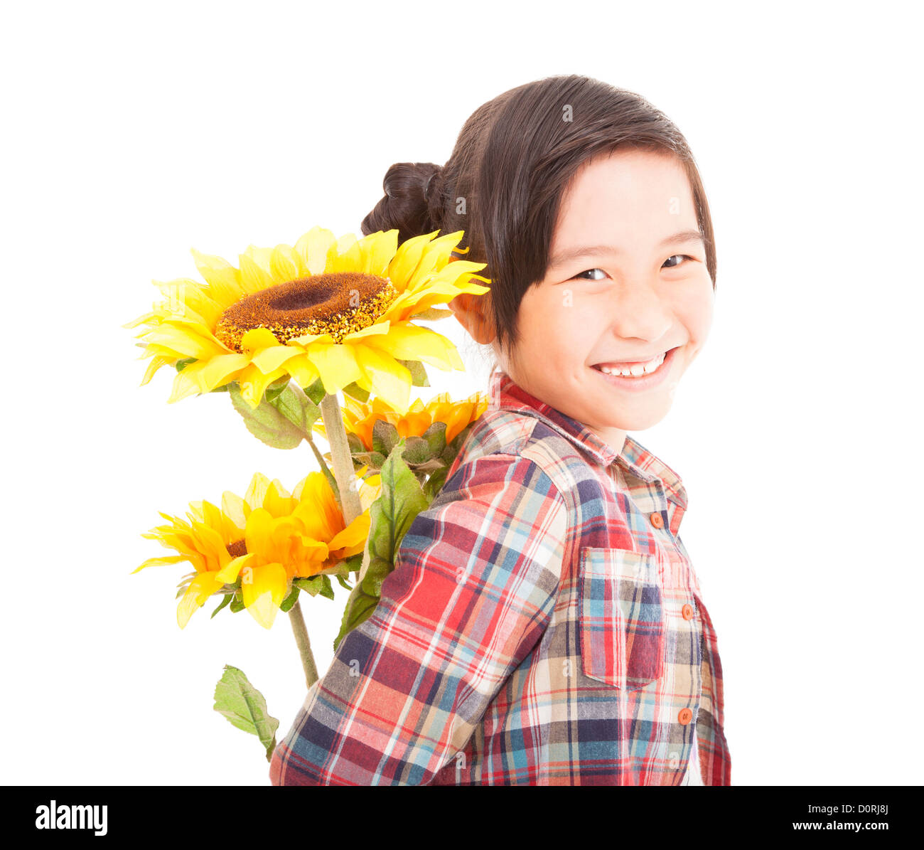 smiling little girl with sunflower Stock Photo - Alamy