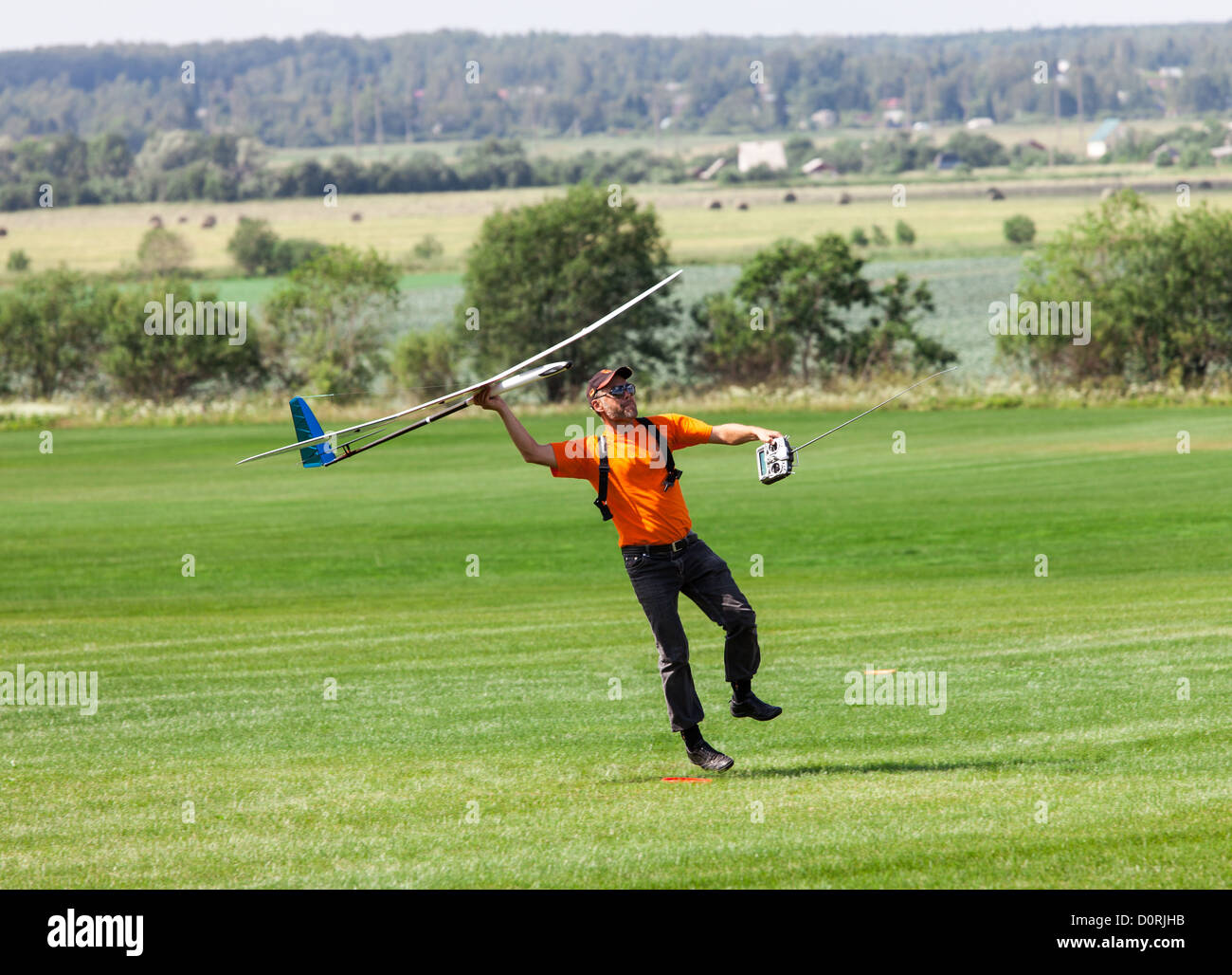 Man launches into the sky RC glider Stock Photo Alamy
