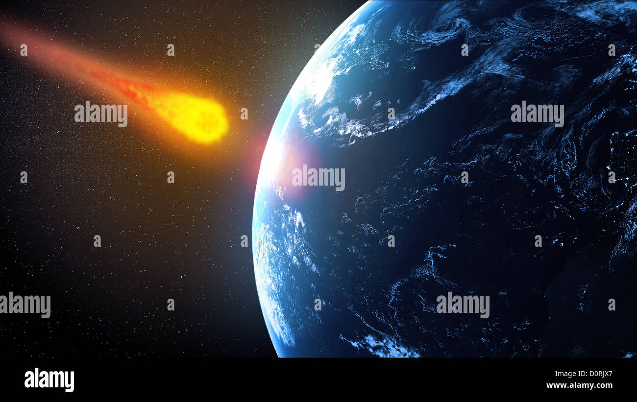 Asteroid hiting Earth Stock Photo
