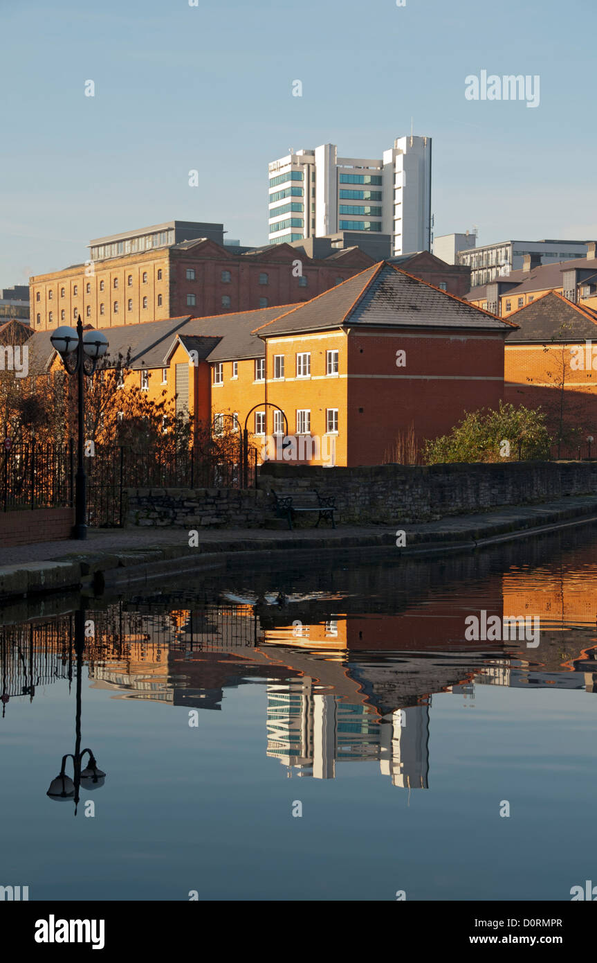 Canal side housing at the Piccadilly Village development, near the city