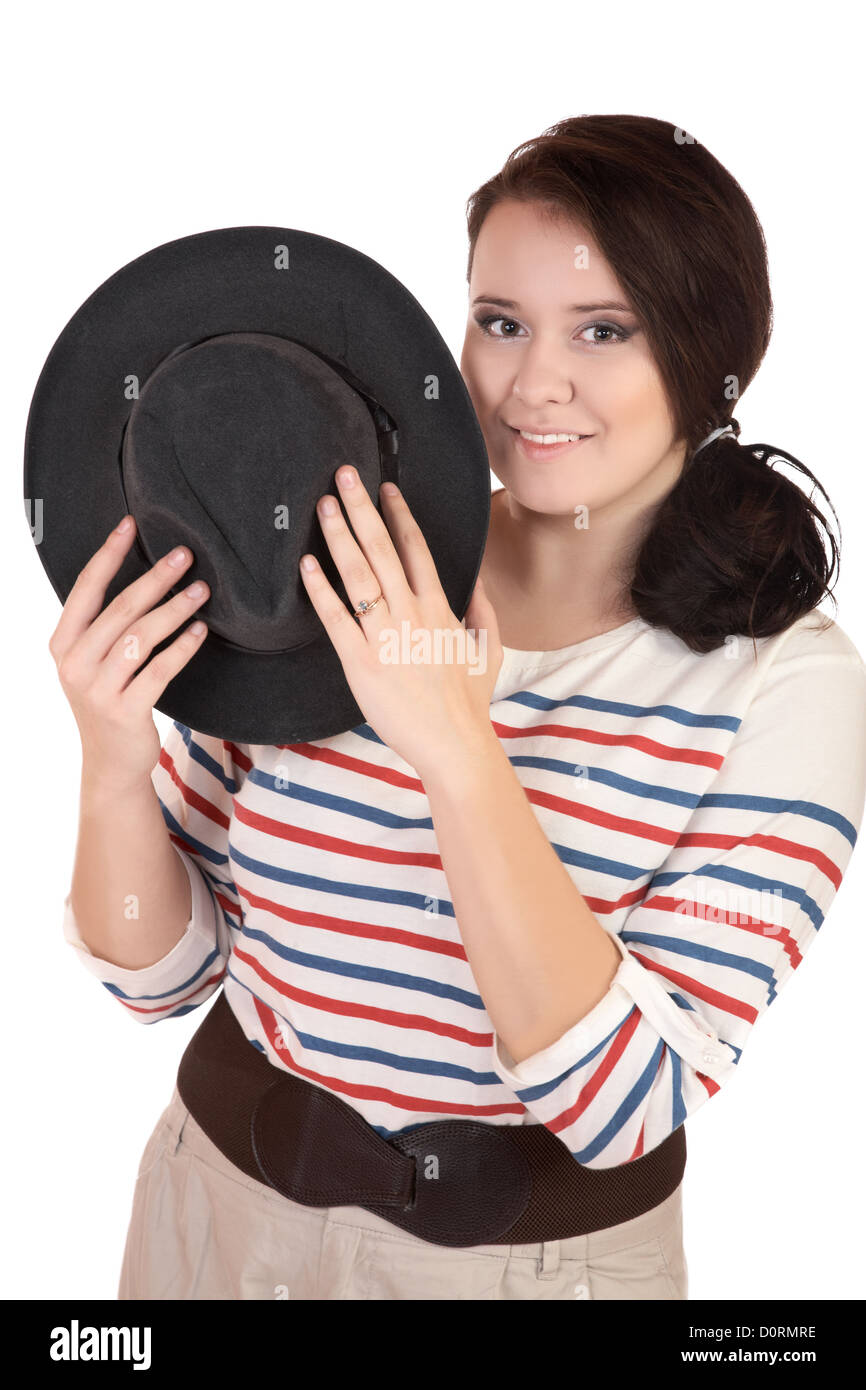 The smiling plump girl with a hat Stock Photo
