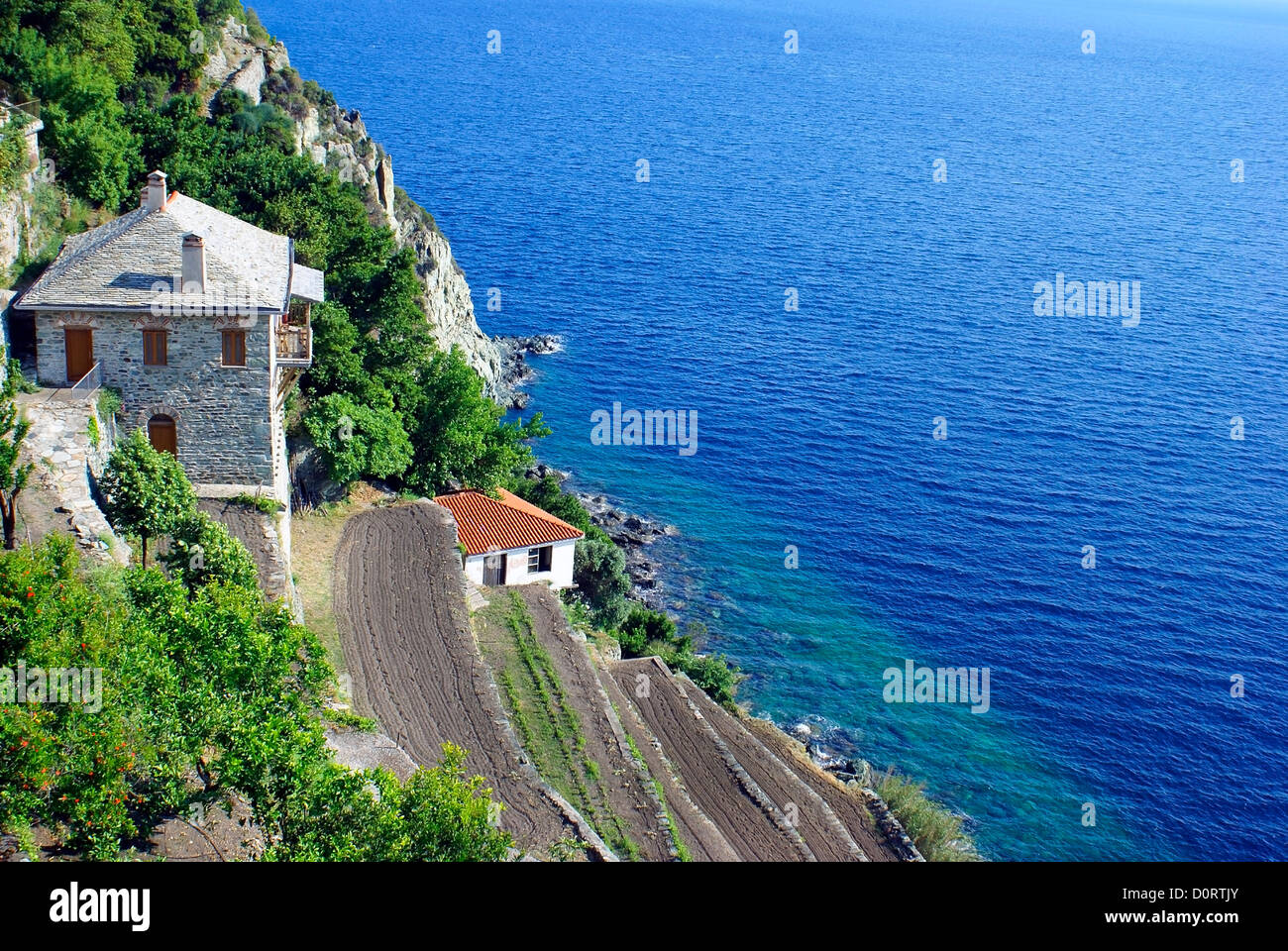 Monastery of Dionisiou at Mount Athos in Greece Stock Photo