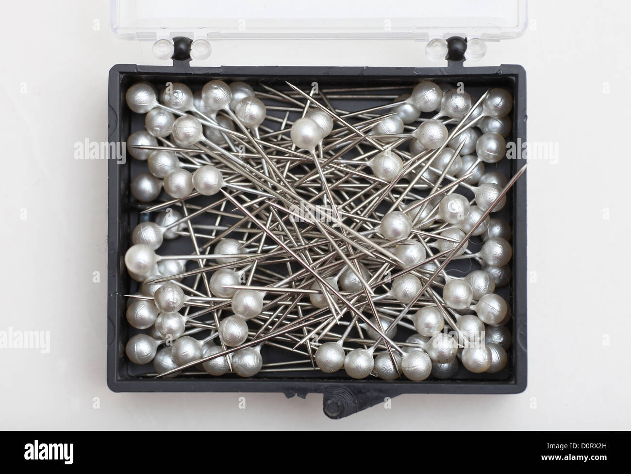 Pins used for sewing, Needlework and embroidery. Stock Photo