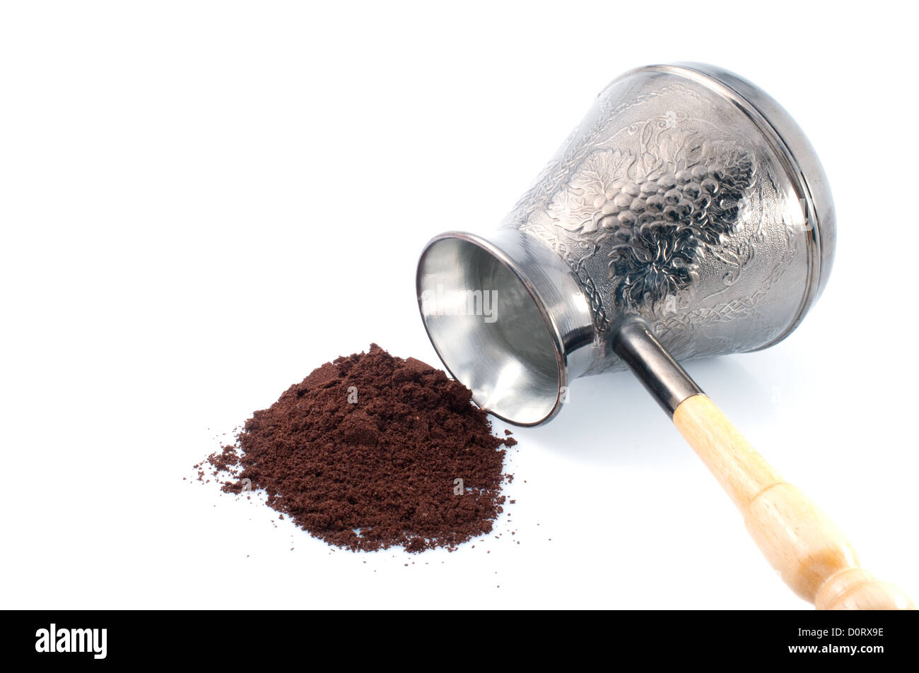 Old style coffee pot and ground coffee Stock Photo Alamy