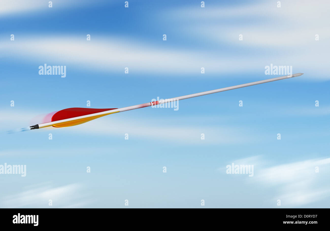 arrow throwing into the blue sky sith speed effect, concept of rapidity Stock Photo