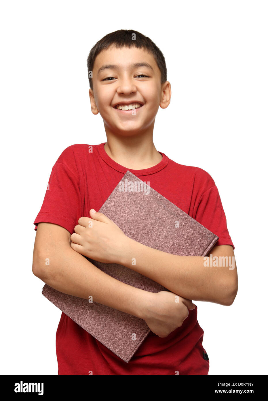 smiling asian boy holding big book Stock Photo - Alamy