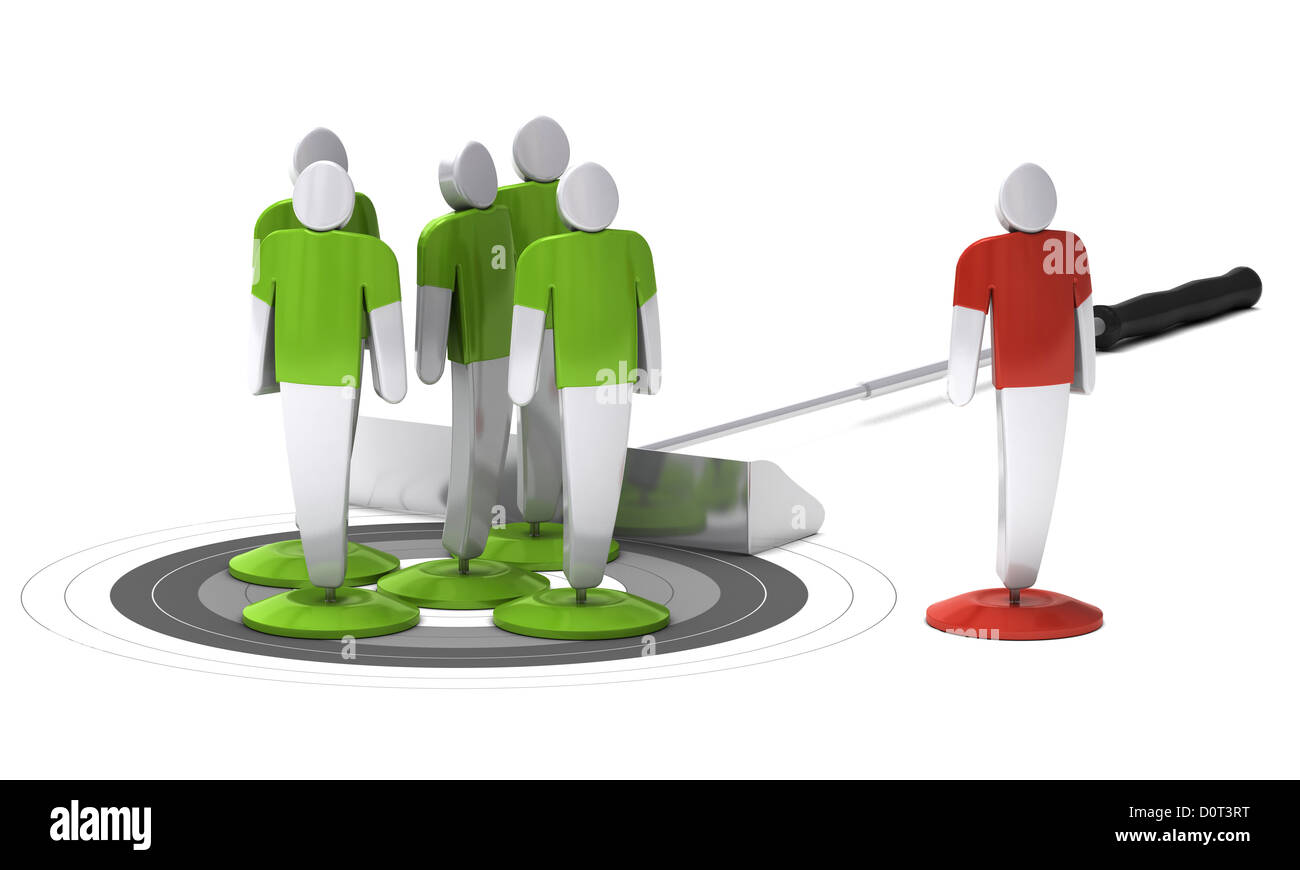 Red Target Character green 3d characters onto a grey target and one red character outside of ...